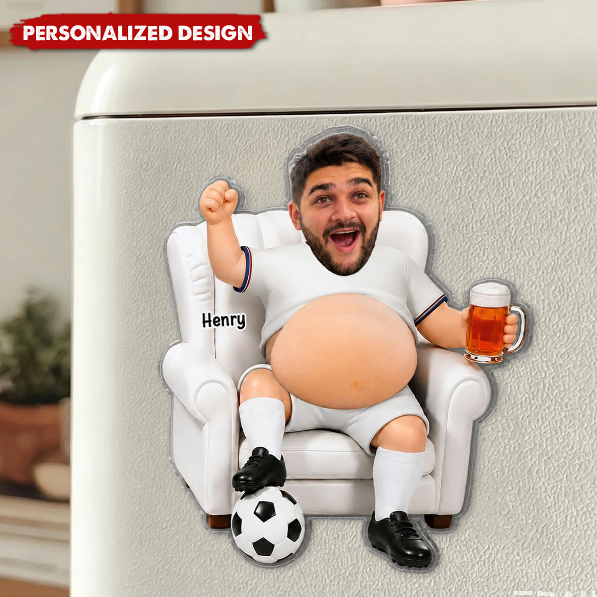 Personalized Funny Soccer Fan Man Custom Photo Acrylic Fridge Magnet