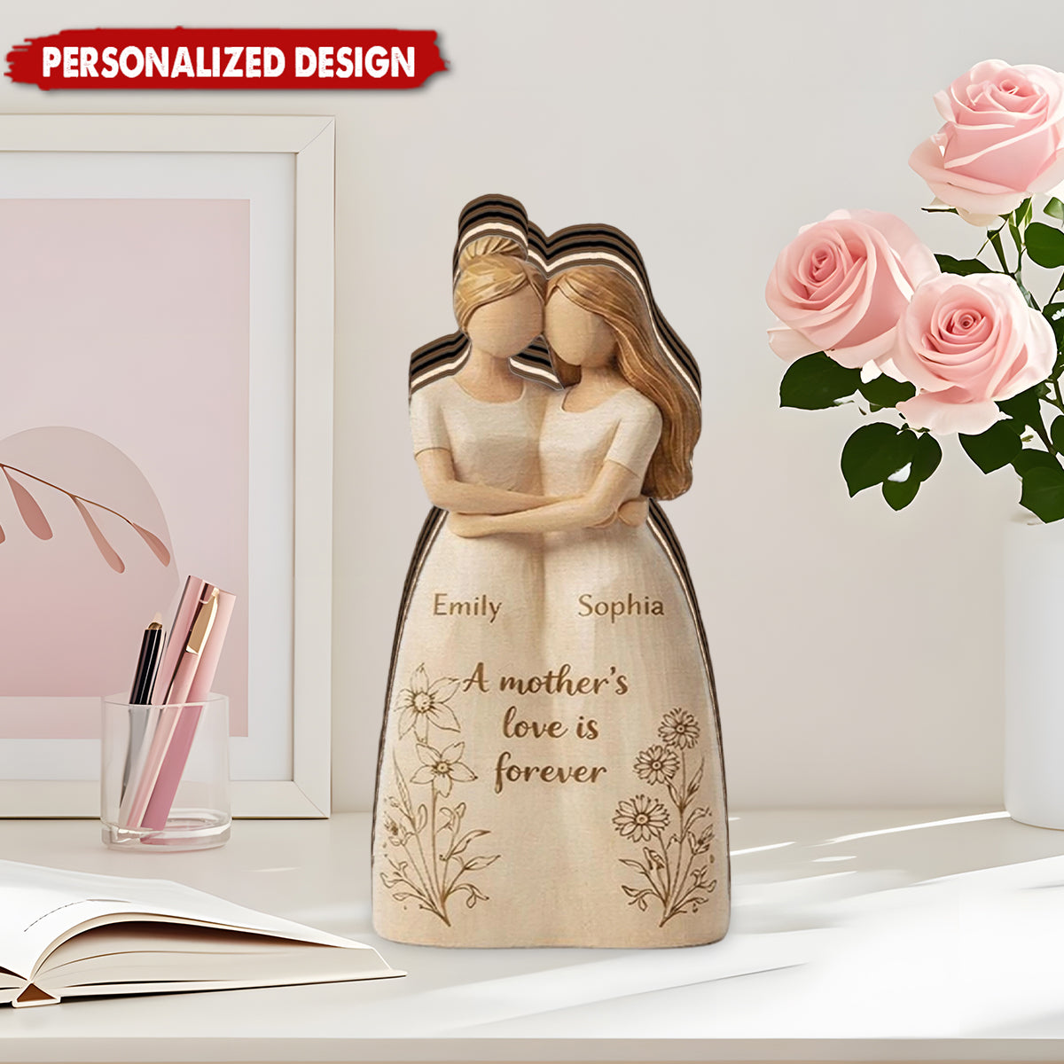 Personalized Mother & Daughter Hugging Wooden plaque - Custom Names Forever Love Gift
