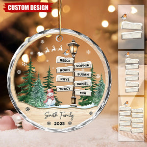 Personalized Family Name Street Sign Glass Christmas Ornament – Custom 2025 Holiday Keepsake