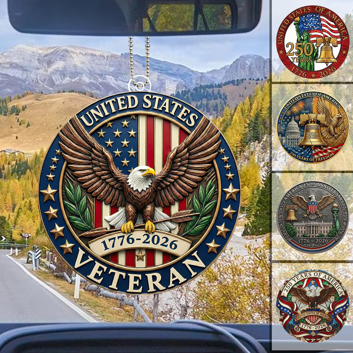 USA 250th Anniversary Car Hanging Ornament – 1776–2026 Patriotic Eagle Rearview Mirror Decor