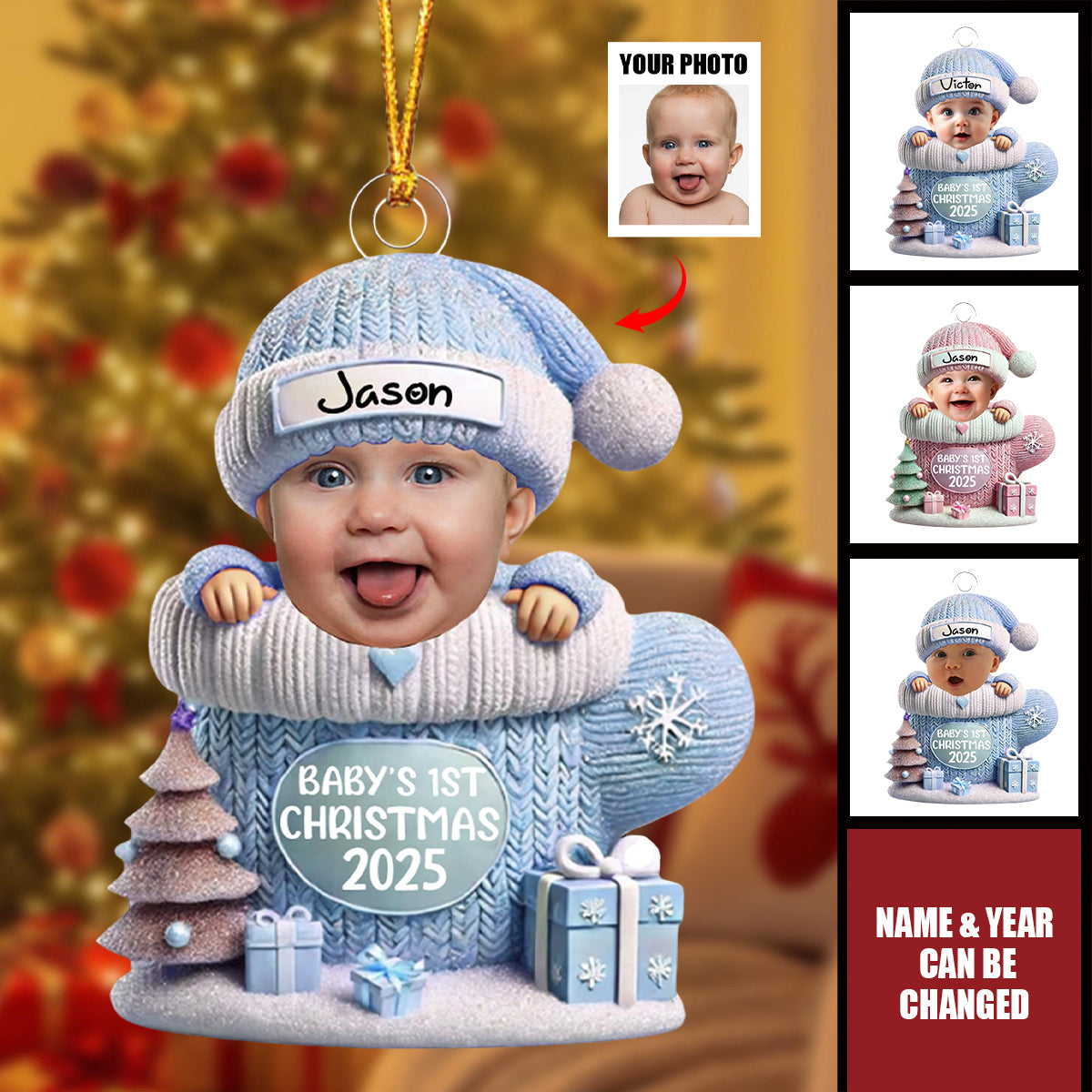Personalized Baby’s 1st Christmas Ornament – Custom Photo & Name Gift
