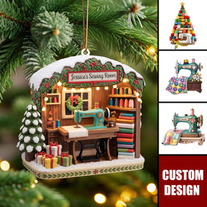 Personalized Vintage Sewing Machine Ornament – Custom Name Quilter Gift