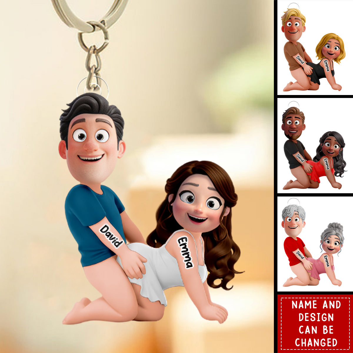 Naughty Personalized Cartoon Couple Keychain – Custom Names & Design