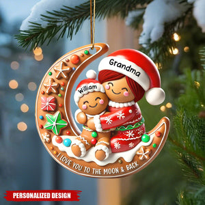 Personalized Gingerbread Moon Grandma and  Grandchild Christmas Acrylic Ornament