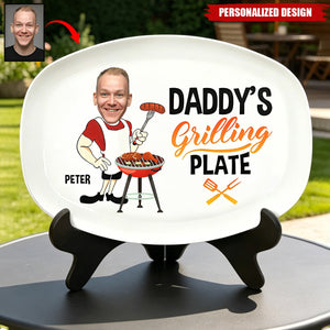 Personalized Grilling Plate, Custom Photo Cartoon BBQ Serving Platter -Gift for father，grandpa