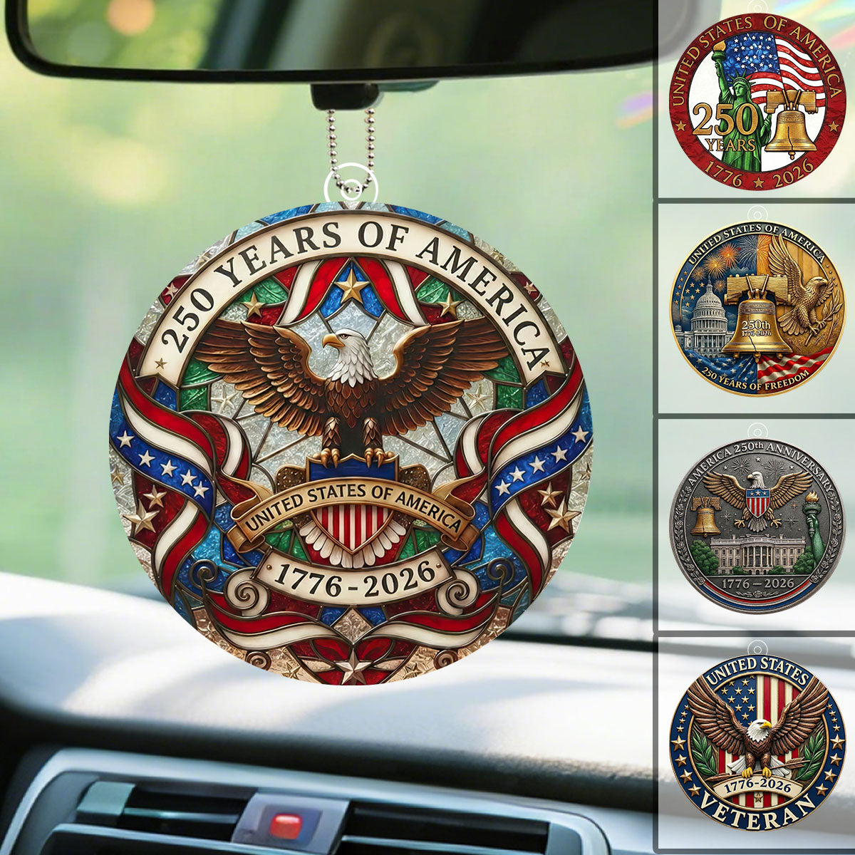 USA 250th Anniversary Car Hanging Ornament – 1776–2026 Patriotic Eagle Rearview Mirror Decor