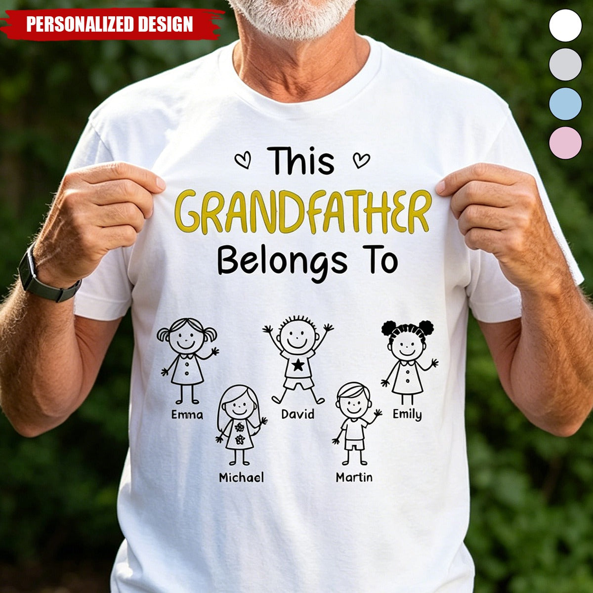 Personalized Figure Stick‑Figure Family T‑Shirt - Custom Children Names Gift for Father