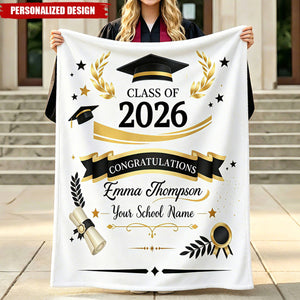 Personalized Graduation Blanket - Custom Name Class of 2026 Gift