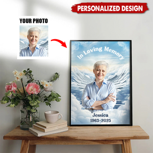 Personalized In Loving Memory Angel Wings Poster – Custom Memorial Gift with Photo