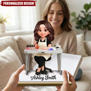 Personalized Cute Cartoon Nail Technician Wooden Plaque –Thoughtful Gift for Nail Technician