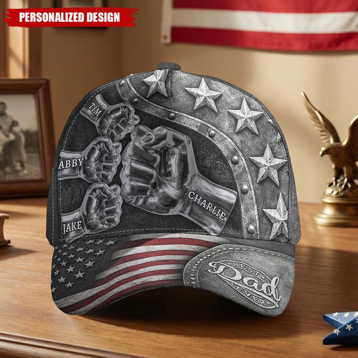Personalized Dad Fist Bump American Flag Cap – Custom Gift For Dad