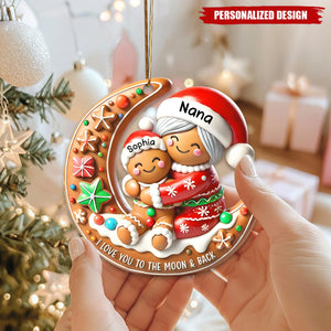 Personalized Gingerbread Moon Grandma and  Grandchild Christmas Acrylic Ornament