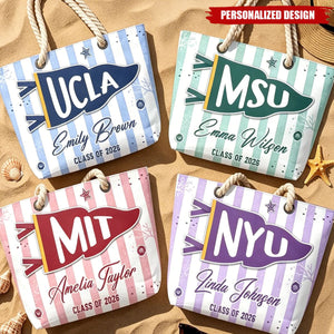 Personalized College Pennant Beach Tote - Custom Name & Class Year