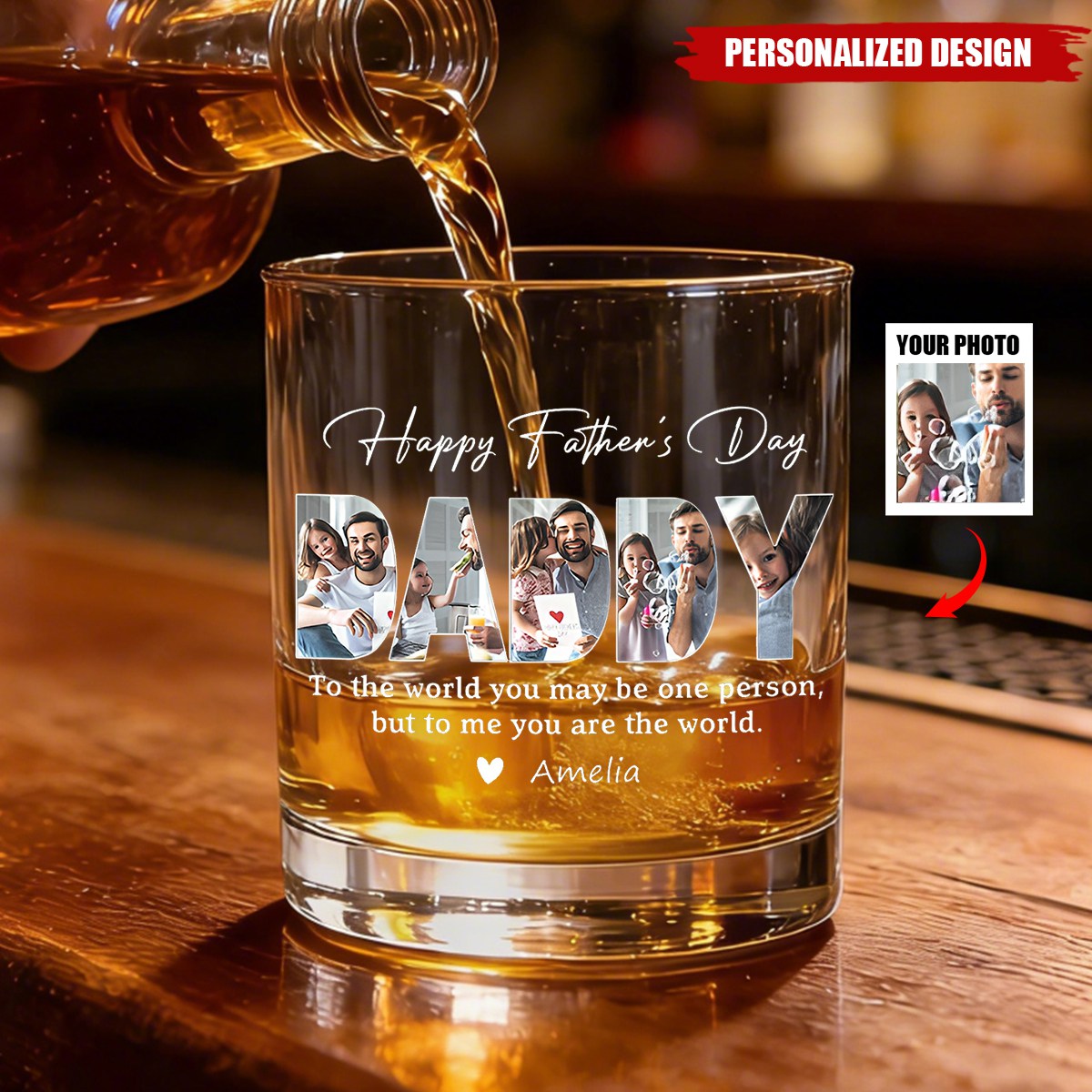 Personalized Photo‑Filled DAD and Sentimental Quote Whiskey Glass -Father's Day Gift