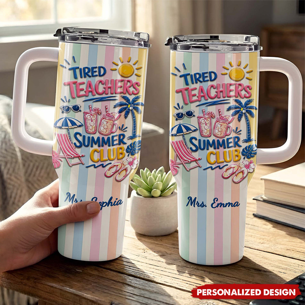 Personalized Teachers Summer Club 40oz Handle Tumbler - Custom Teacher Name