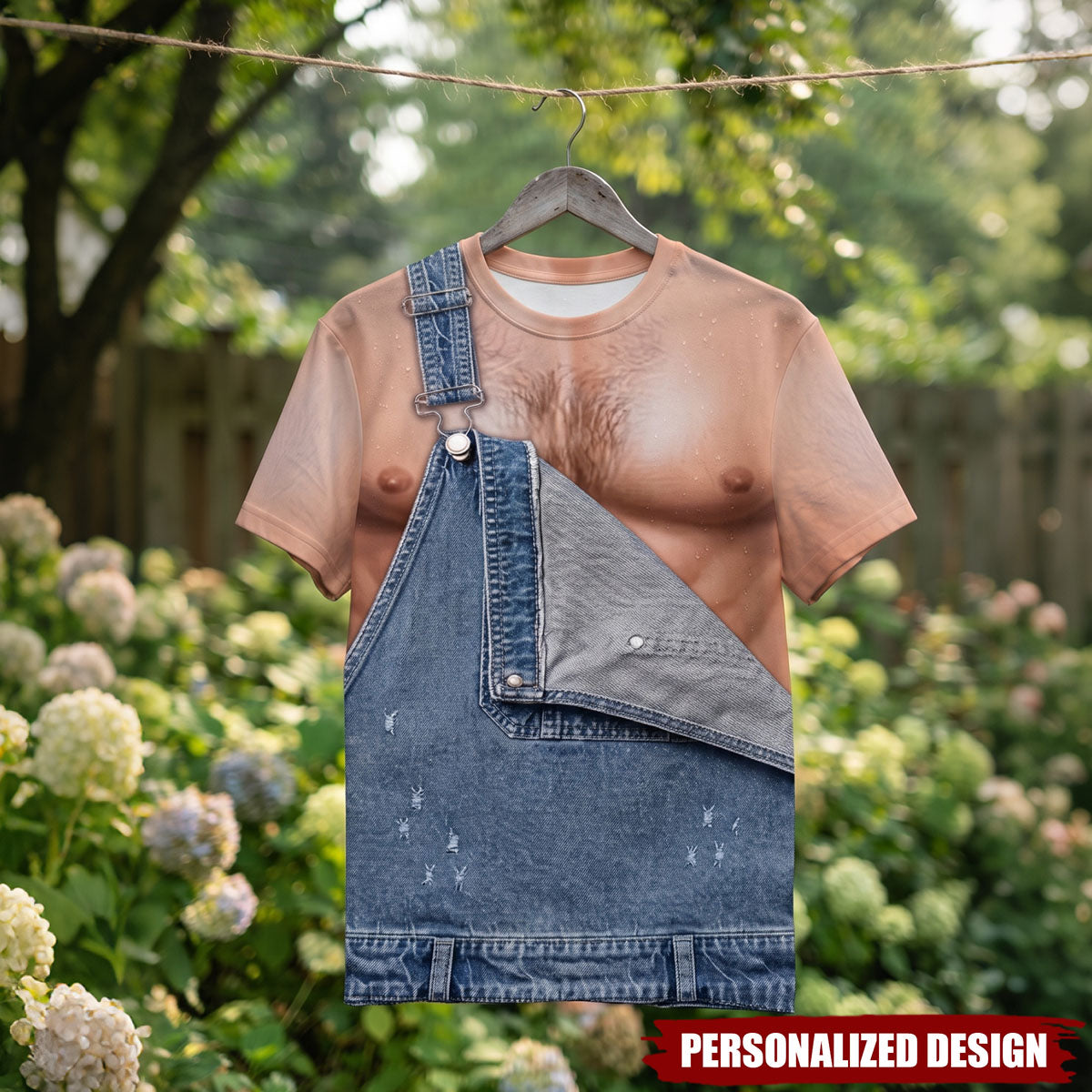 Personalized Single Strap Distressed Denim Overalls T-Shirt