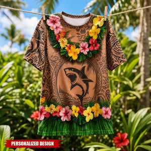 Personalized Optical Illusion Hawaiian Luau Shark Tribal Tattoo Torso Men’s Novelty T-Shirt