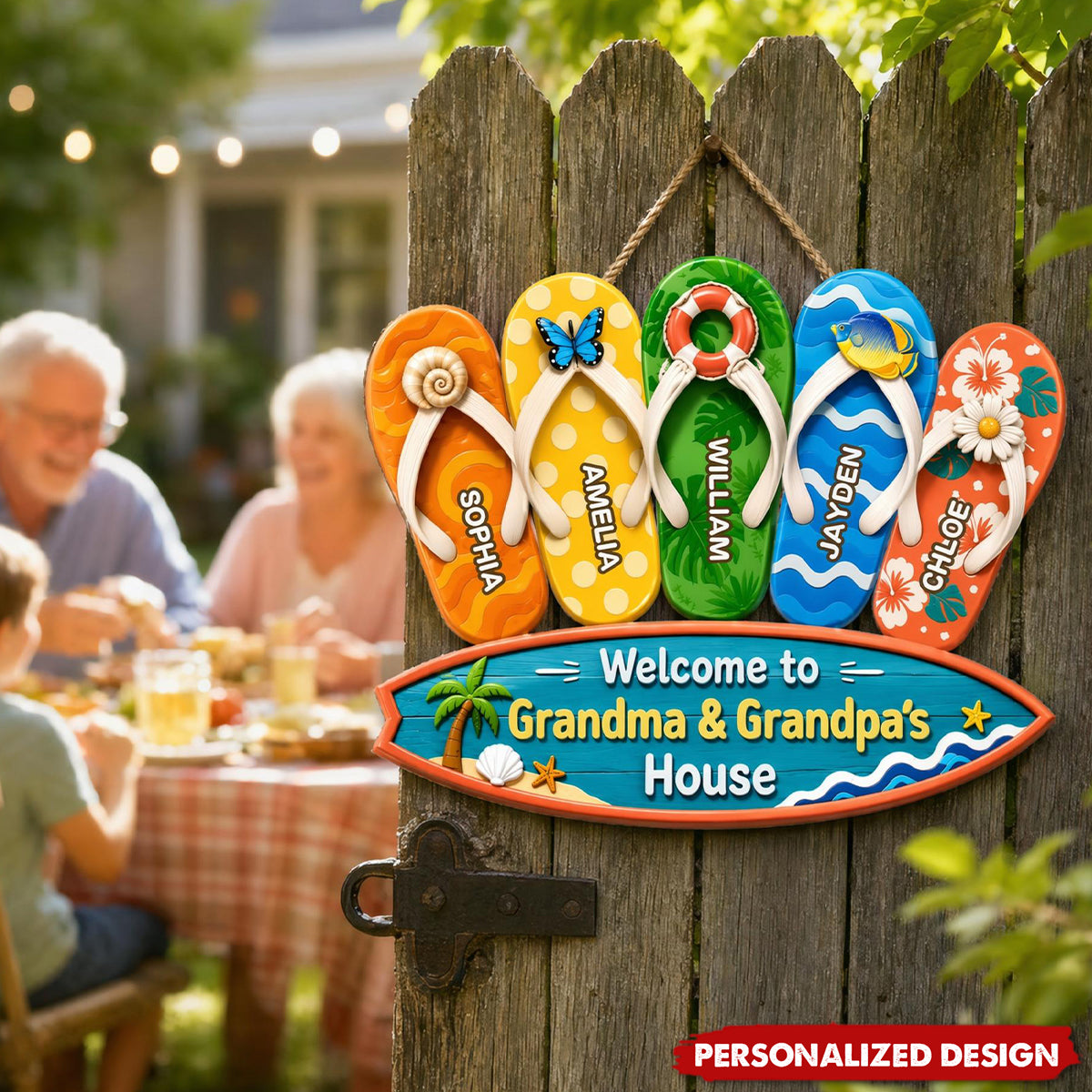 Personalized Summer Tropical Flip Flop Welcome Door Sign