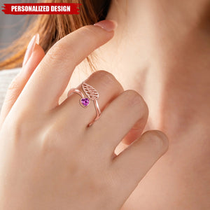 Personalized Wing And Heart Birthstone Ring - Remembering Loved One & Pet