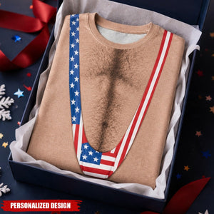 Personalized Optical Illusion USA Flag Suspenders Novelty Patriotic T-Shirt