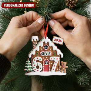 Personalized Gingerbread House Christmas Ornament – Custom Name & Year