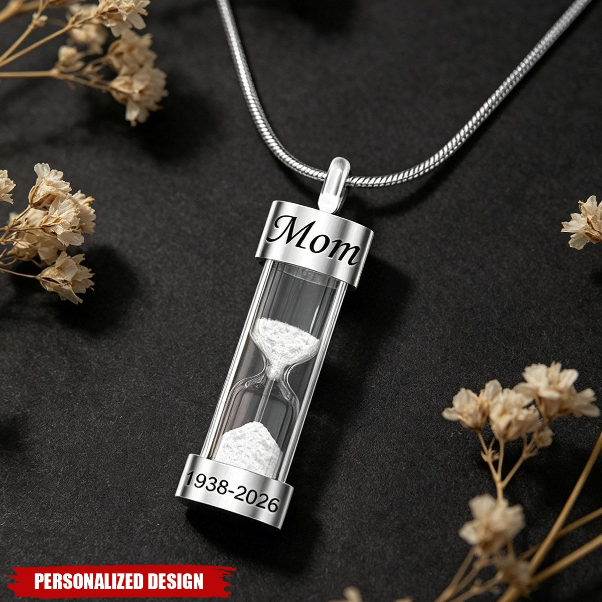 Personalized Hourglass Urn Necklace for Ashes - Custom Engraved Memorial Jewelry