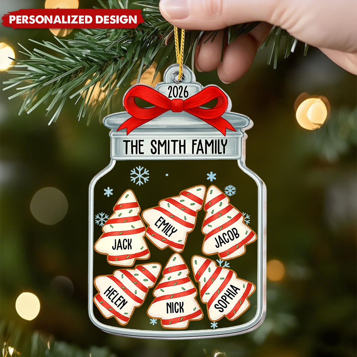 Personalized Family Name Christmas Cookie Jar Acrylic Ornament