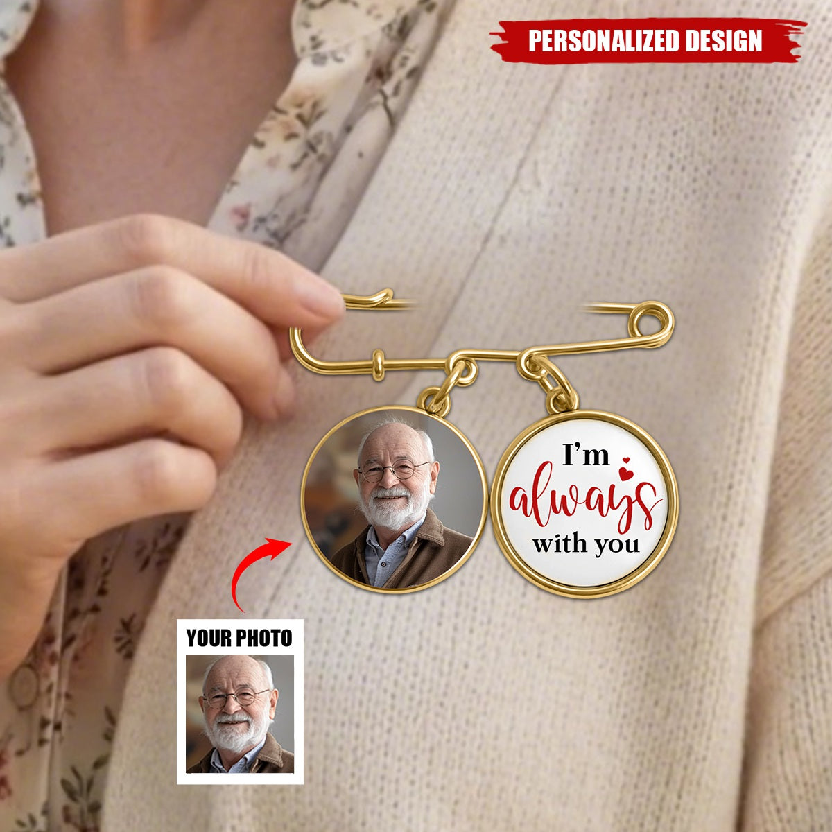 I'm Always With You - Personalized Lapel Pin With Photo Charms