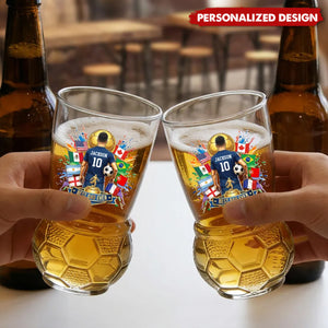 Personalized Best Dad Ever Soccer Beer Glass - Custom Name Number