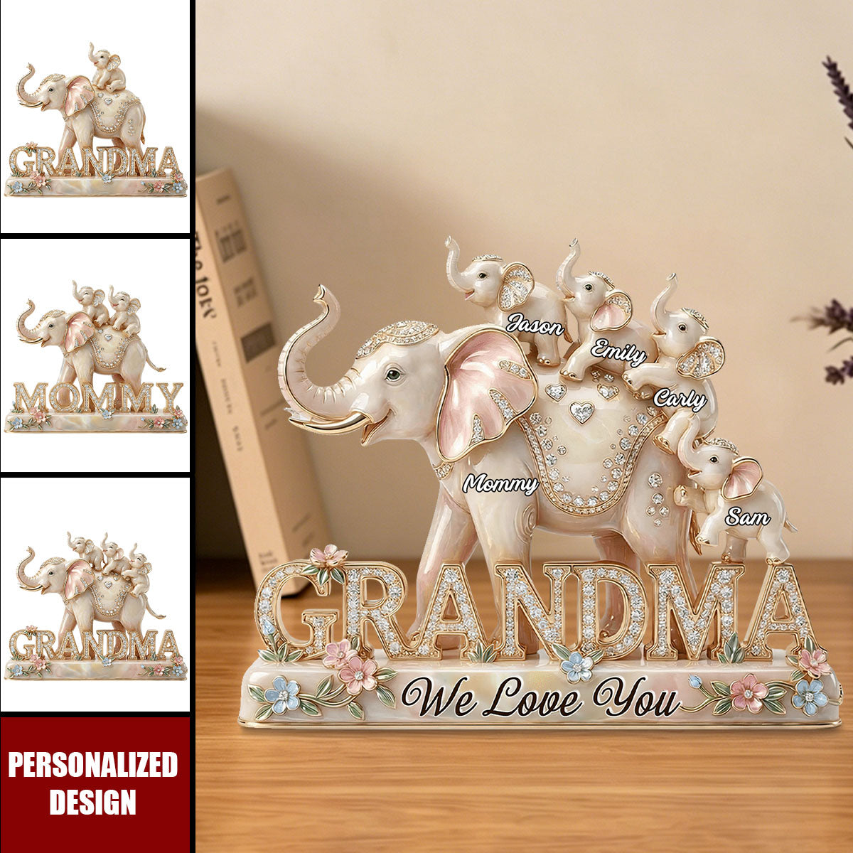 Personalized Mommy Elephant Family Ornament - Gifts For Mom, Grandma