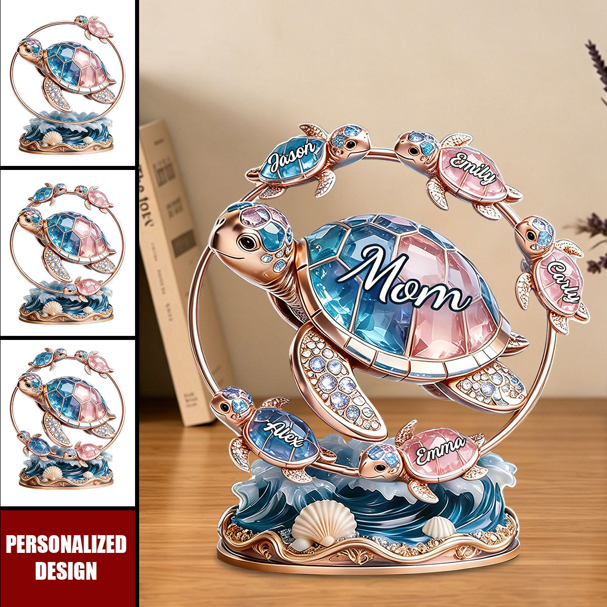 Personalized Mom Sea Turtle Family Desktop Ornament -  Gift for Mom, Mother’s Day Gift