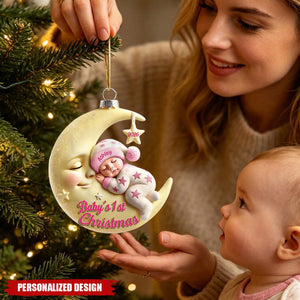 Personalized Baby’s First Christmas Moon Baby Acrylic Ornament - Custom Name