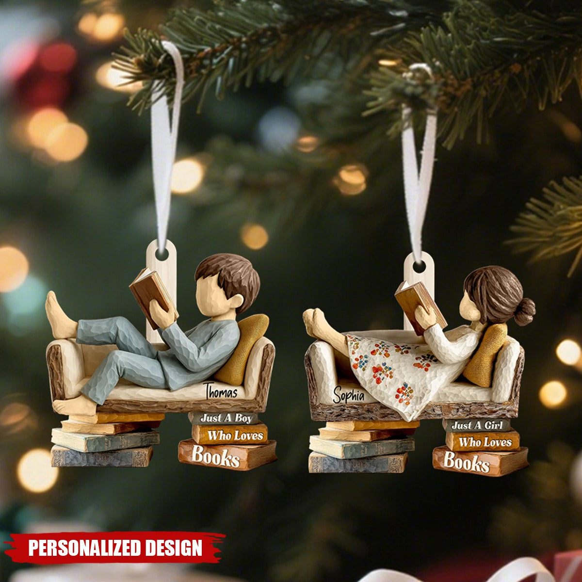 Personalized Reading Ornament – Just a Boy/Girl Who Loves Books