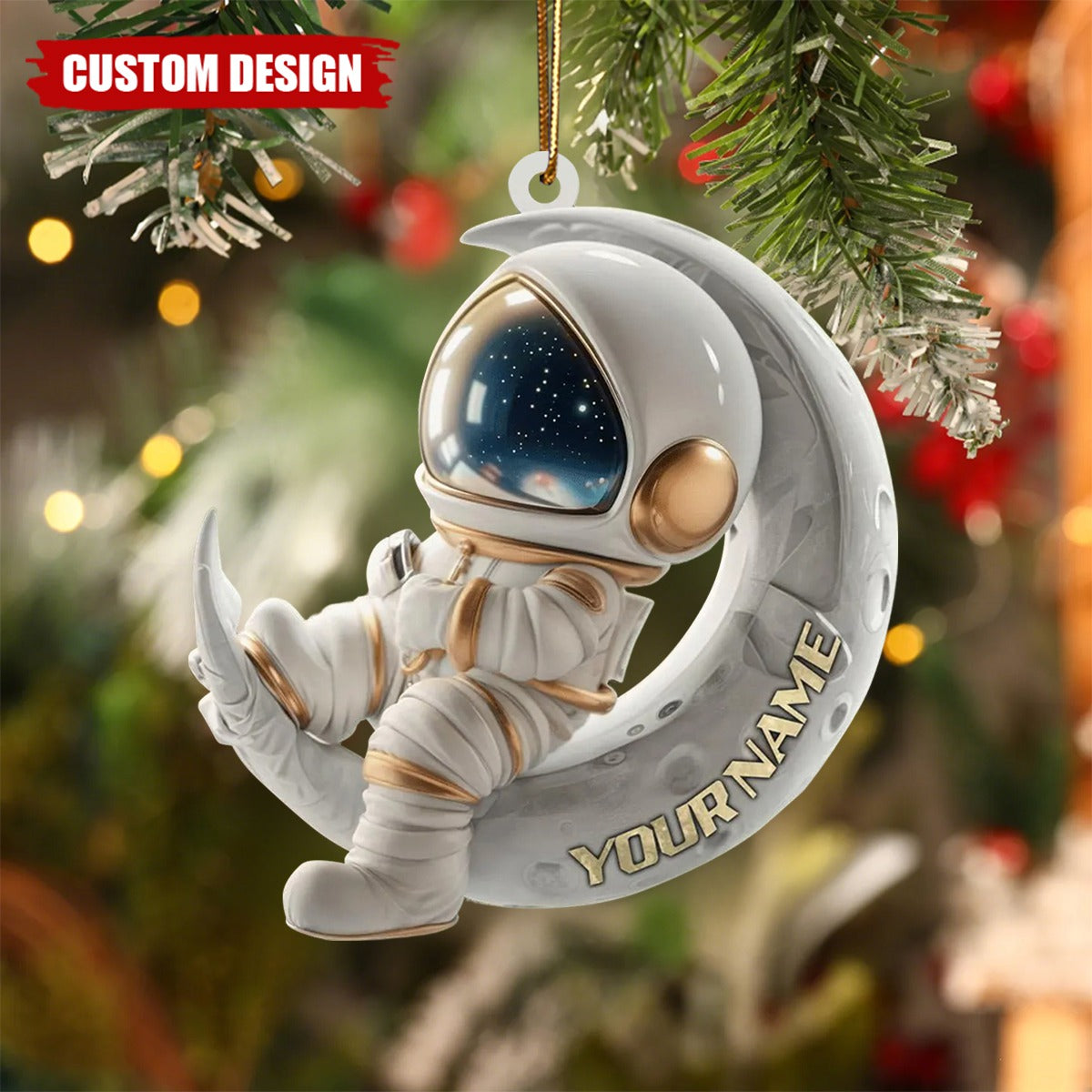 Custom Astronaut Moon Ornament – Personalized Space Lover Christmas Decoration
