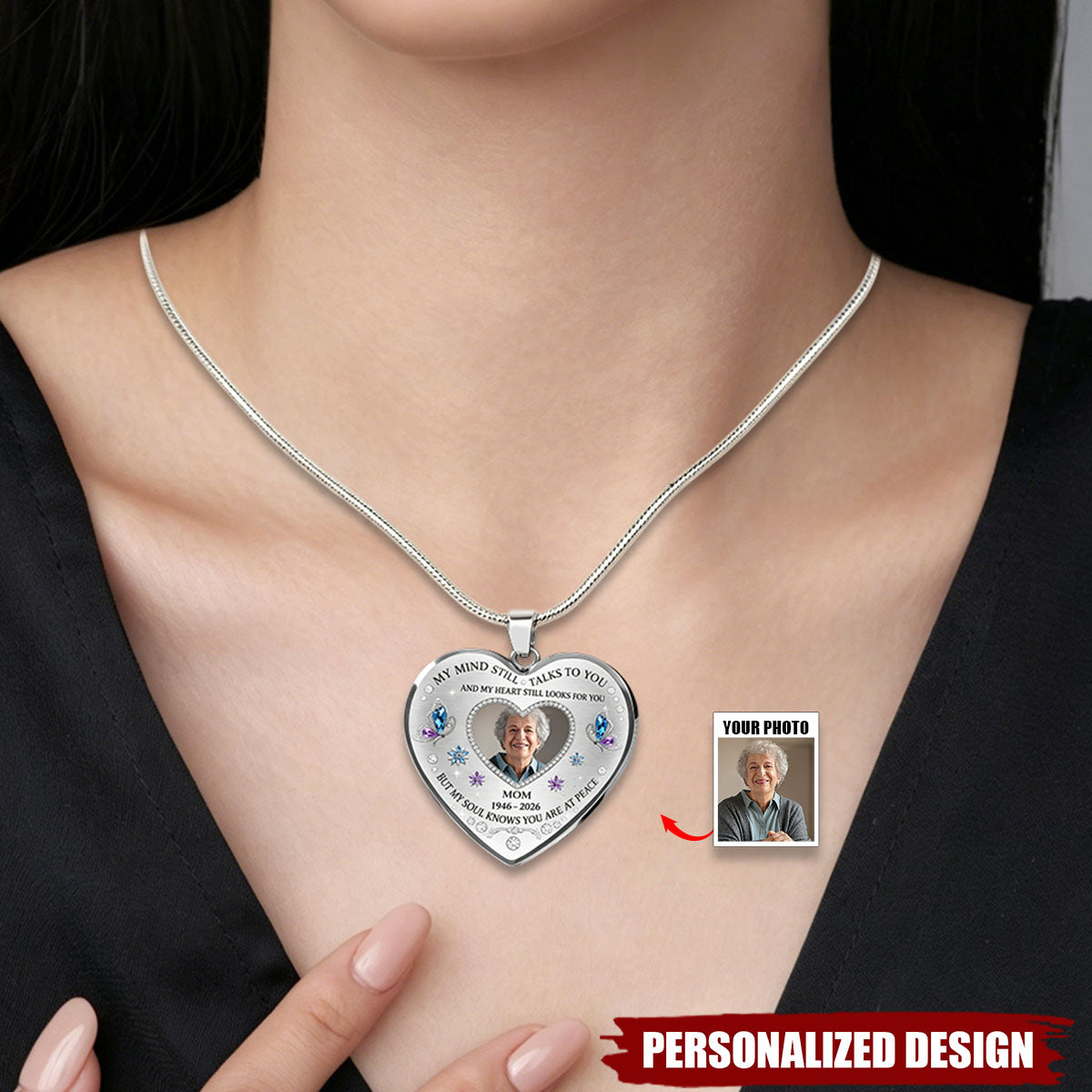 My Mind Still Talks To You - Personalized Photo Heart Memorial Necklace