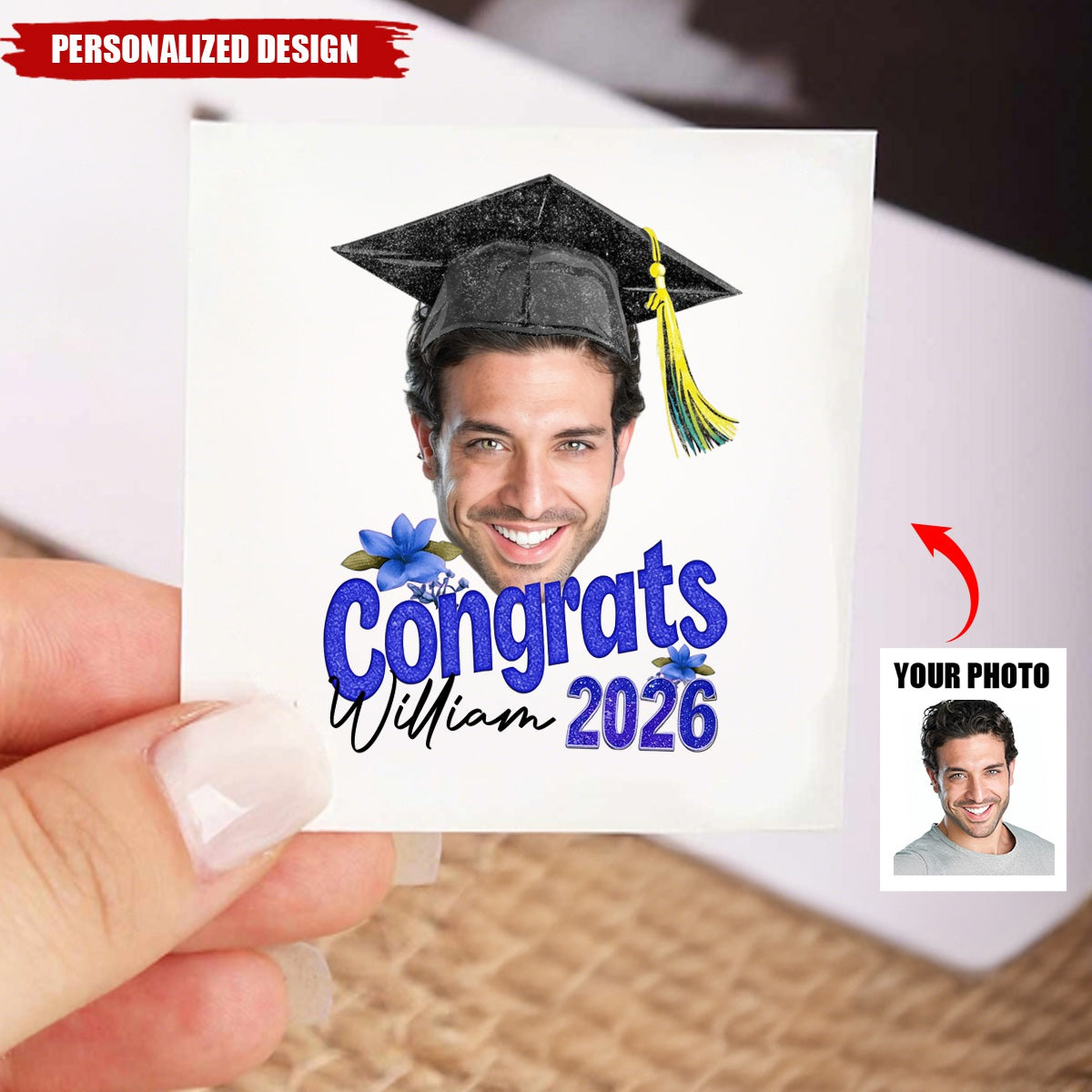 Personalized Graduation Face Temporary Tattoo - Congrats, Graduation Senior Tattoo Gift