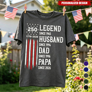 Personalized “Legend Husband Dad Papa Since” American Flag T-Shirt -Gift for Dad,Grandpa