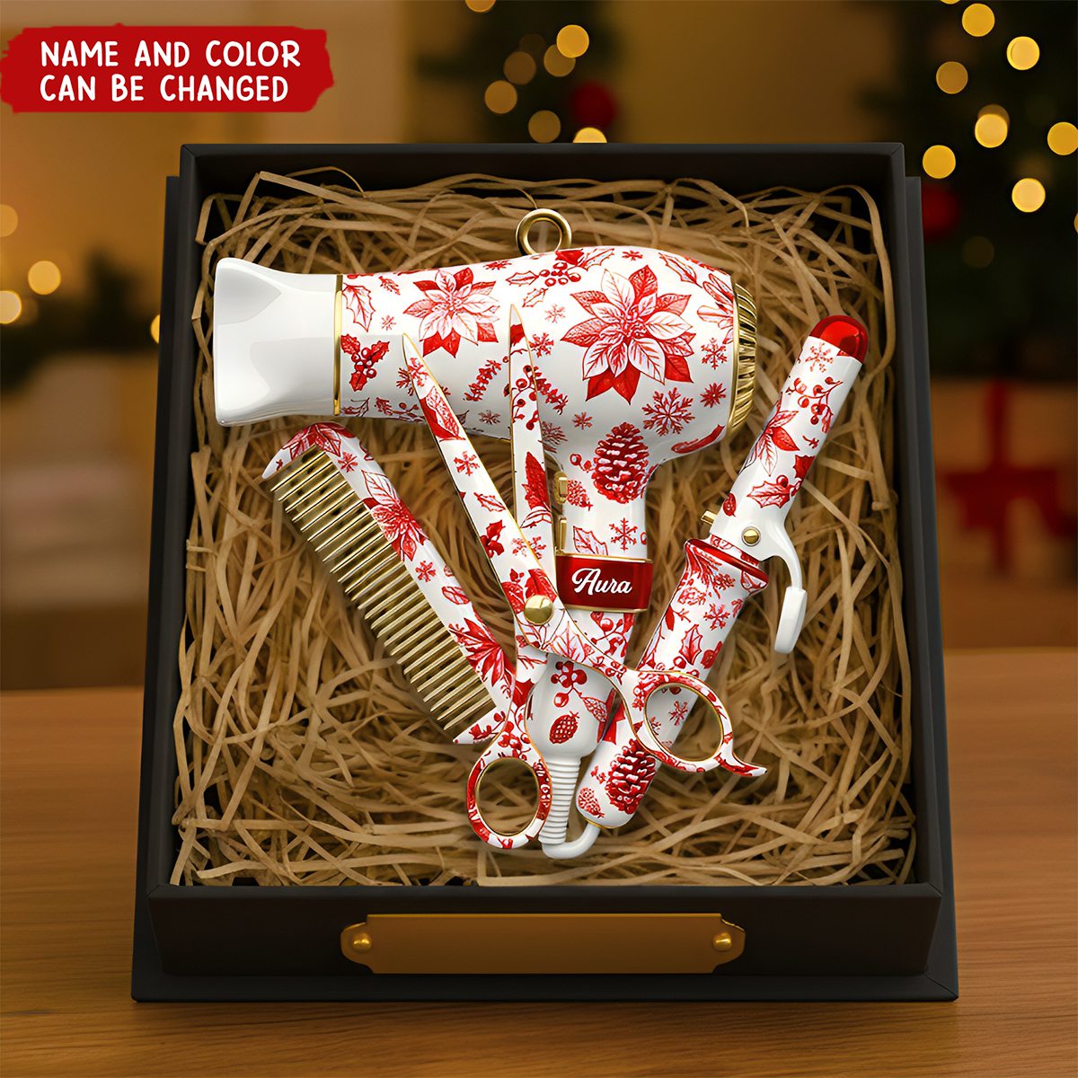 Personalized Hairstylist Christmas Ornament – Custom Name & Color