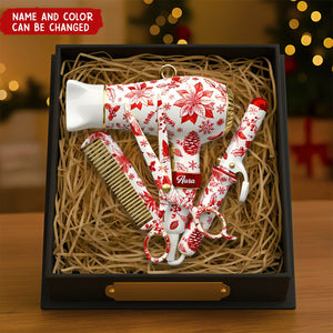 Personalized Hairstylist Christmas Ornament – Custom Name & Color