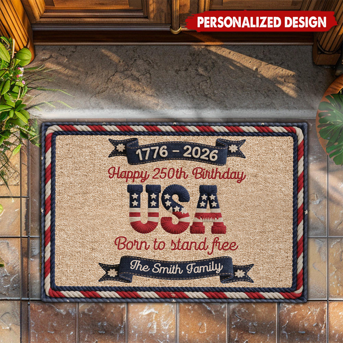 Personalized USA 250th Birthday Door Mat - Custom Family Surname