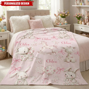 Personalized Pink Floral Baby Blanket - Custom Name Cute Animal Print for Girls