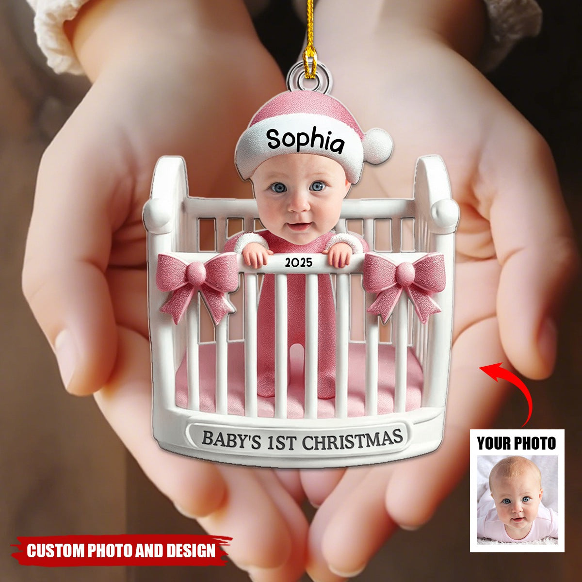 Personalized Baby’s 1st Christmas Photo Ornament – Custom Name & Year Keepsake