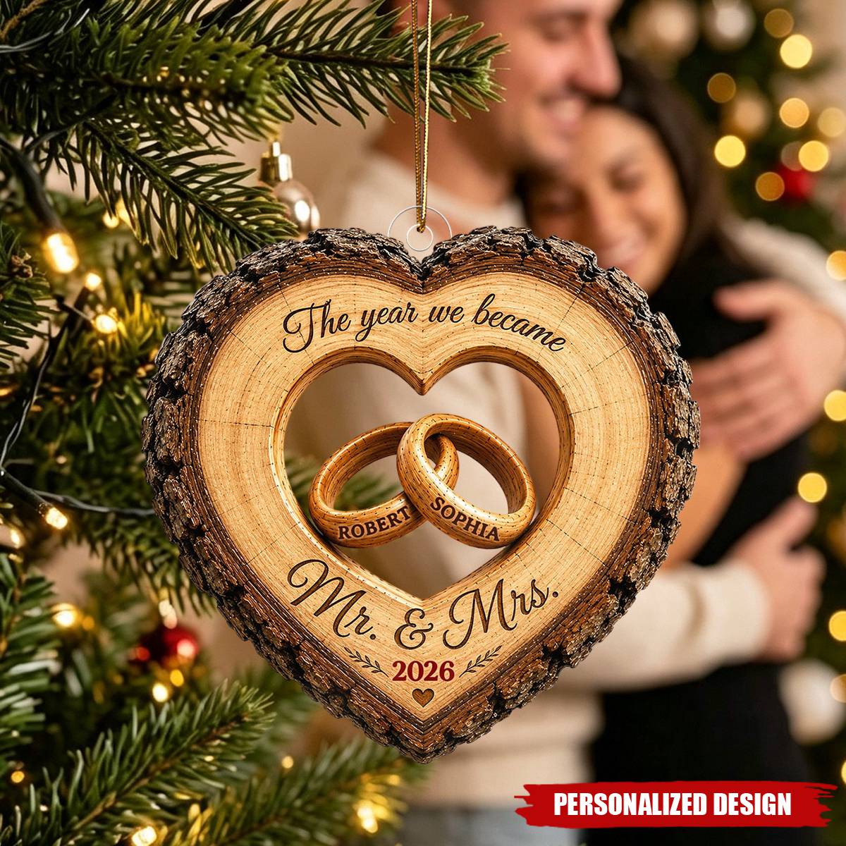 Personalized Heart Wood Slice Flat Acrylic Ornament - Wedding Year Milestone Keepsake