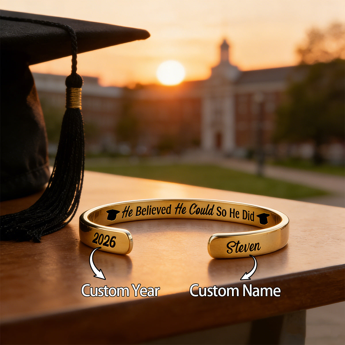She Believed She Could So She Did -  Personalized Graduation Cuff Bracelet