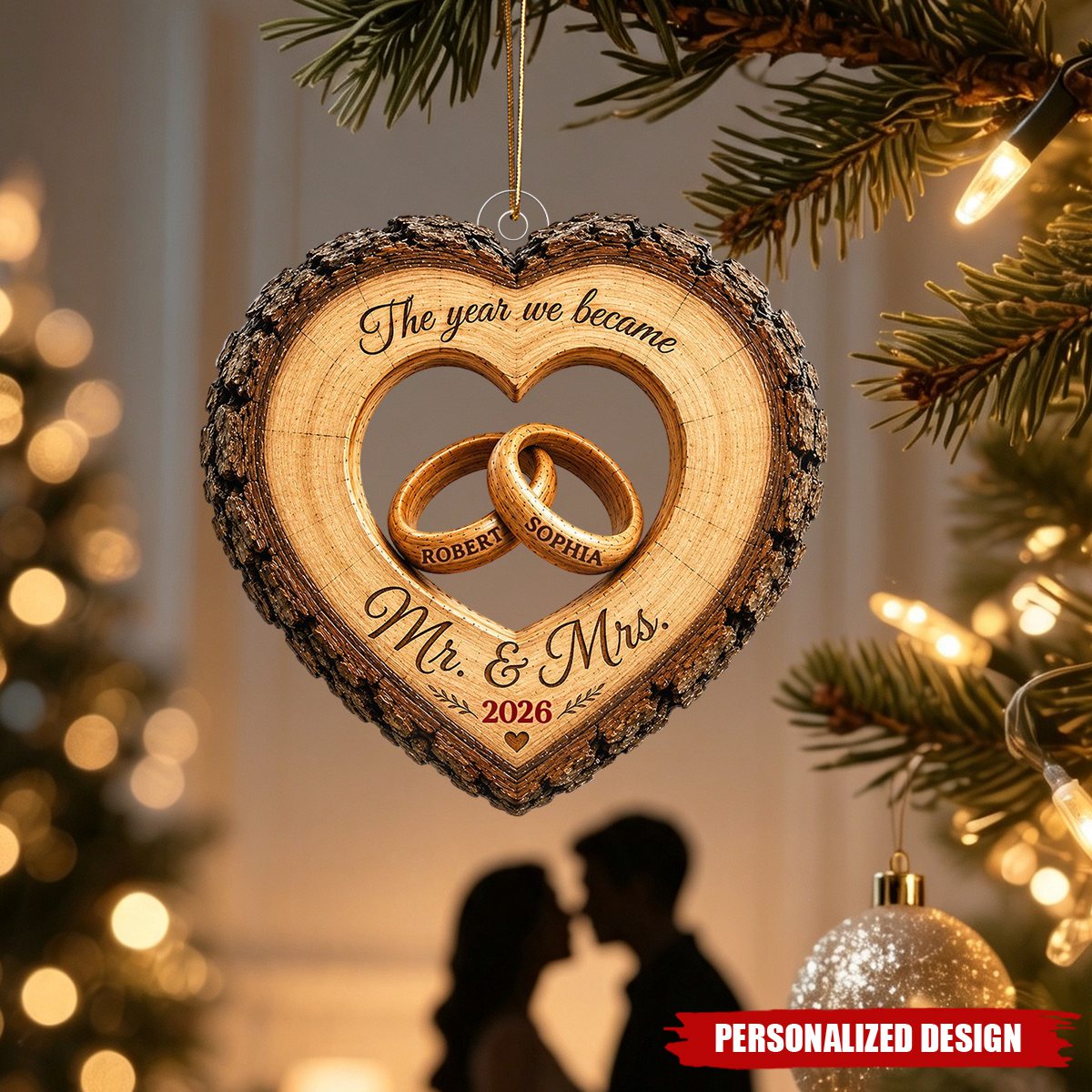 Personalized Heart Wood Slice Flat Acrylic Ornament - Wedding Year Milestone Keepsake