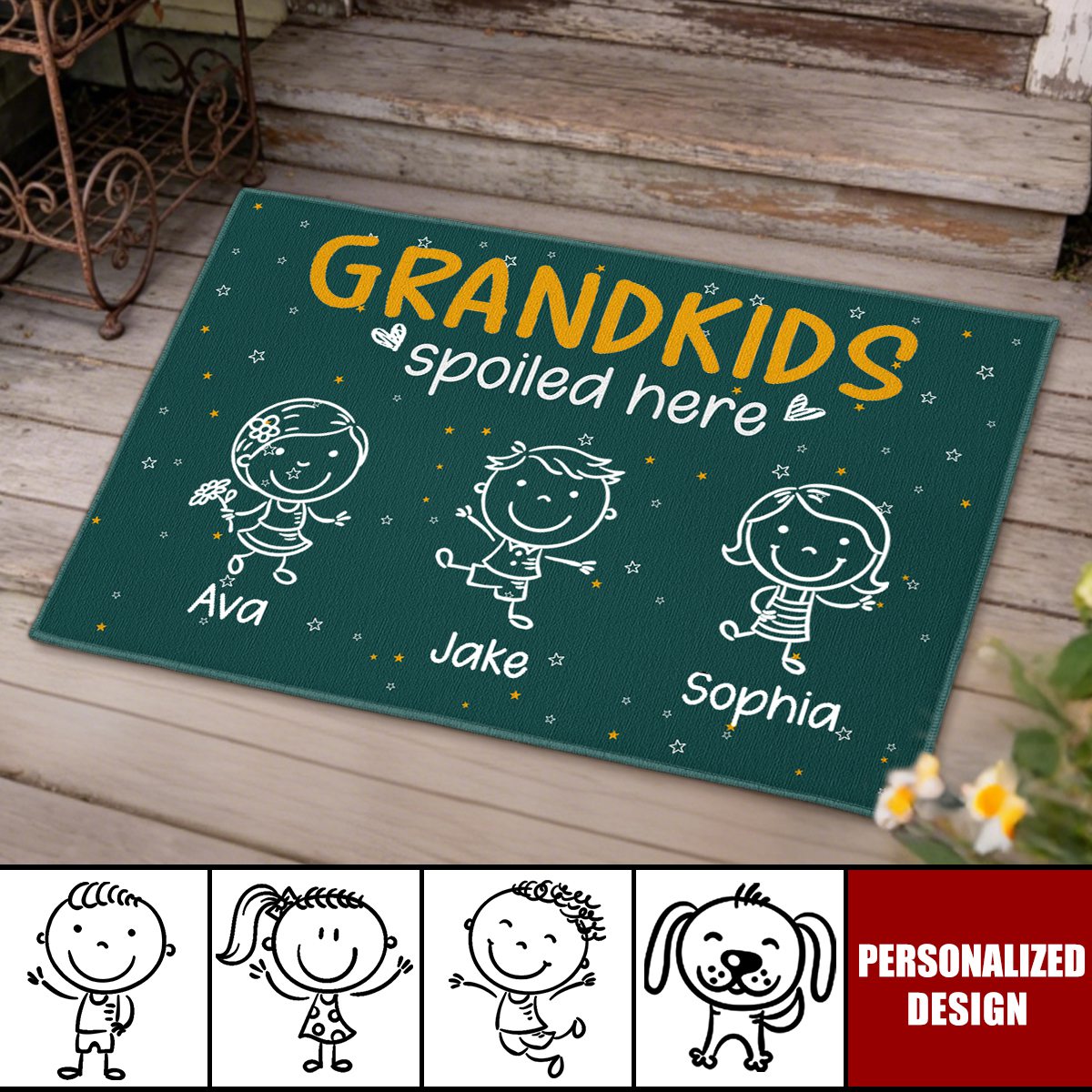Personalized Grandkids Spoiled Here Doormat - Custom Name Grandparent Gift