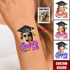 Personalized Graduation Face Temporary Tattoo - Congrats, Graduation Senior Tattoo Gift