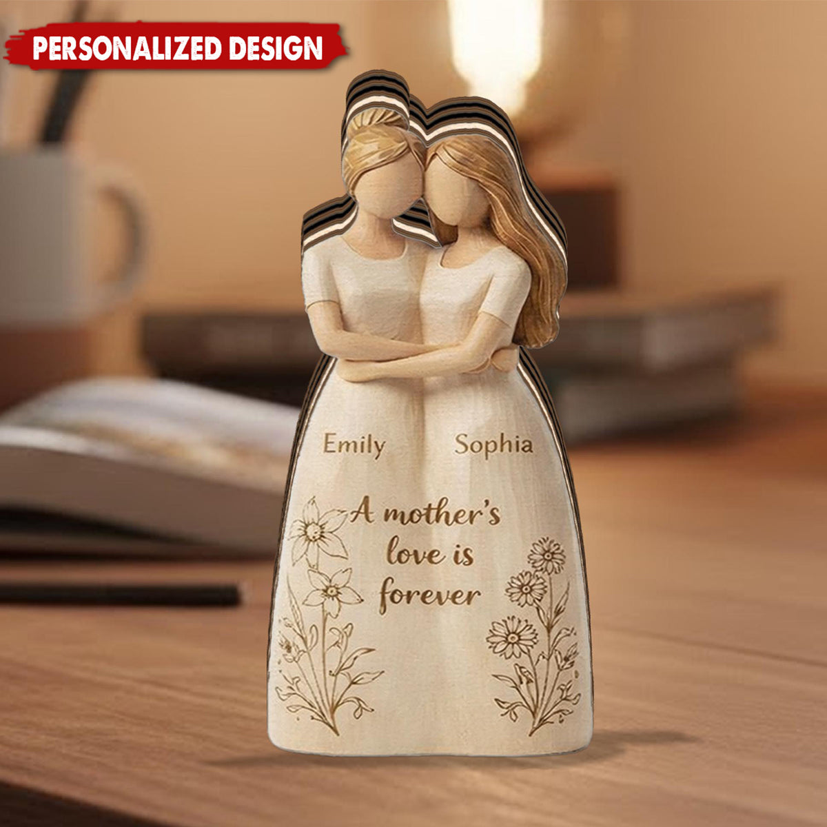 Personalized Mother & Daughter Hugging Wooden plaque - Custom Names Forever Love Gift