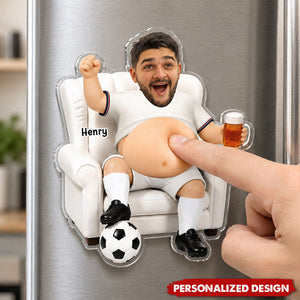 Personalized Funny Soccer Fan Man Custom Photo Acrylic Fridge Magnet