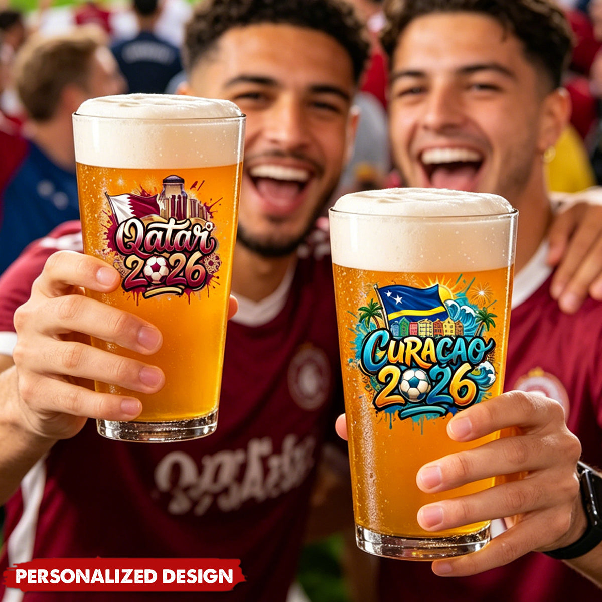Personalized World Cup Soccer Pint Glass Gift for Football Fans - Custom Name